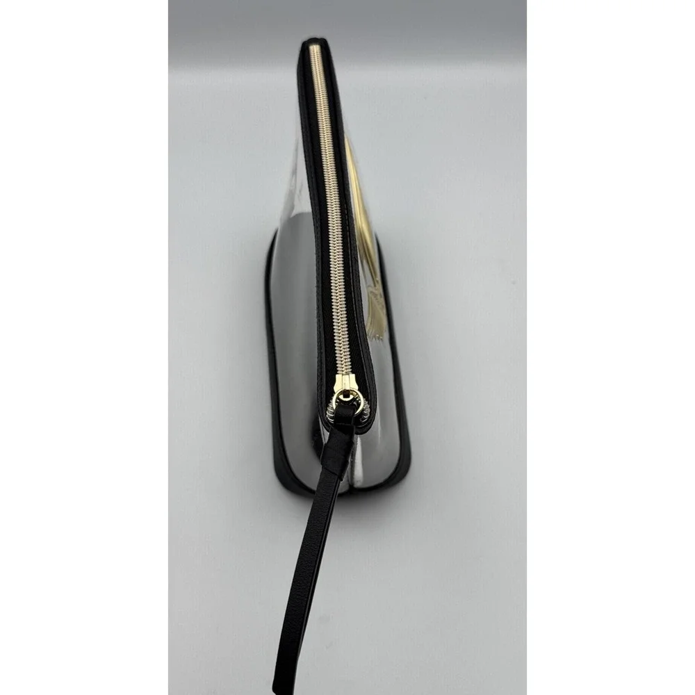 Victoria's Secret Clear Black Makeup Bag‎ PVC Faux Leather Gold Angel Wings